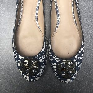 Tory Burch Claire Ballet Navy floral leather EUC